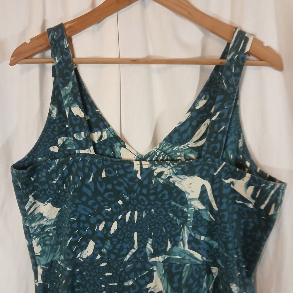 Chaps Ralph Lauren Blue Tropical Boho Maxi Dress LG V-Neck Cotton Knit - Picture 4 of 9